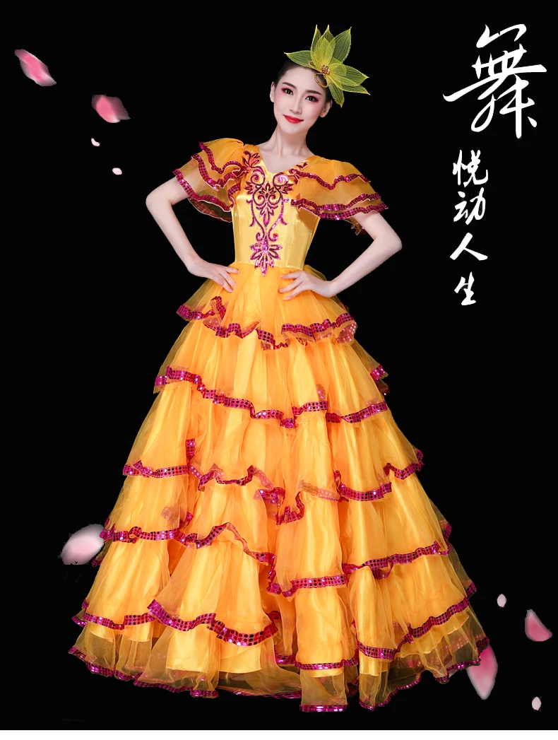 Танцевальный костюм для фламенко Расширительная юбка костюм современный сценический танцевальный для выступлений одежда длинная юбка испанское фламенко платье DL4205