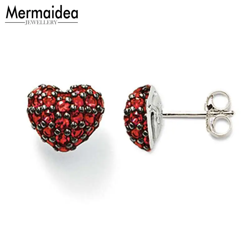 Серьги гвоздики с красным сердцем 2020 новые циркониевые Стразы модные ювелирные