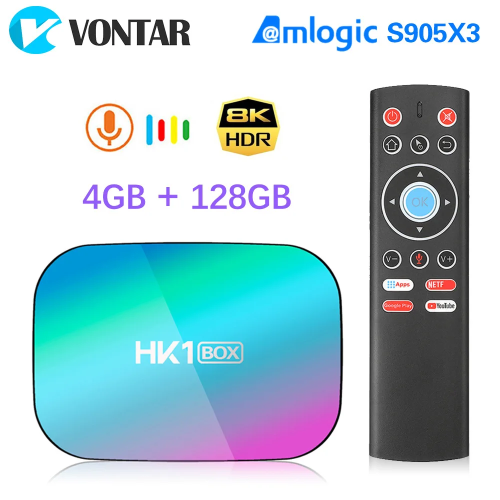 VONTAR HK1 مربع 8K 4GB 128GB التلفزيون مربع Amlogic S905X3 الروبوت 9.0 1000M المزدوج واي فاي 4K 60fps GooglePlay يوتيوب ميديا بلاير