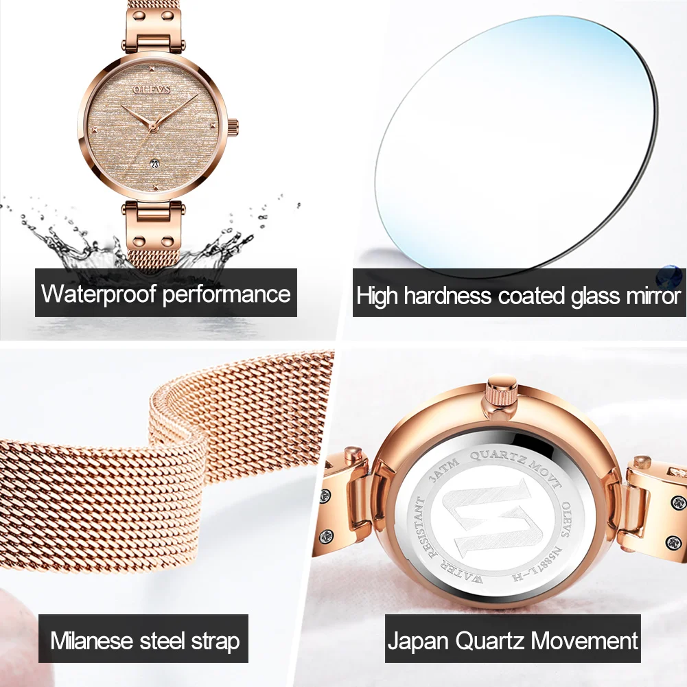 

OLEVS Women Bracelet Watch Rose Gold Mesh Band Ultra Thin Fashion Simple Waterproof Ladies Quartz Wristwatch Gifts for Womens
