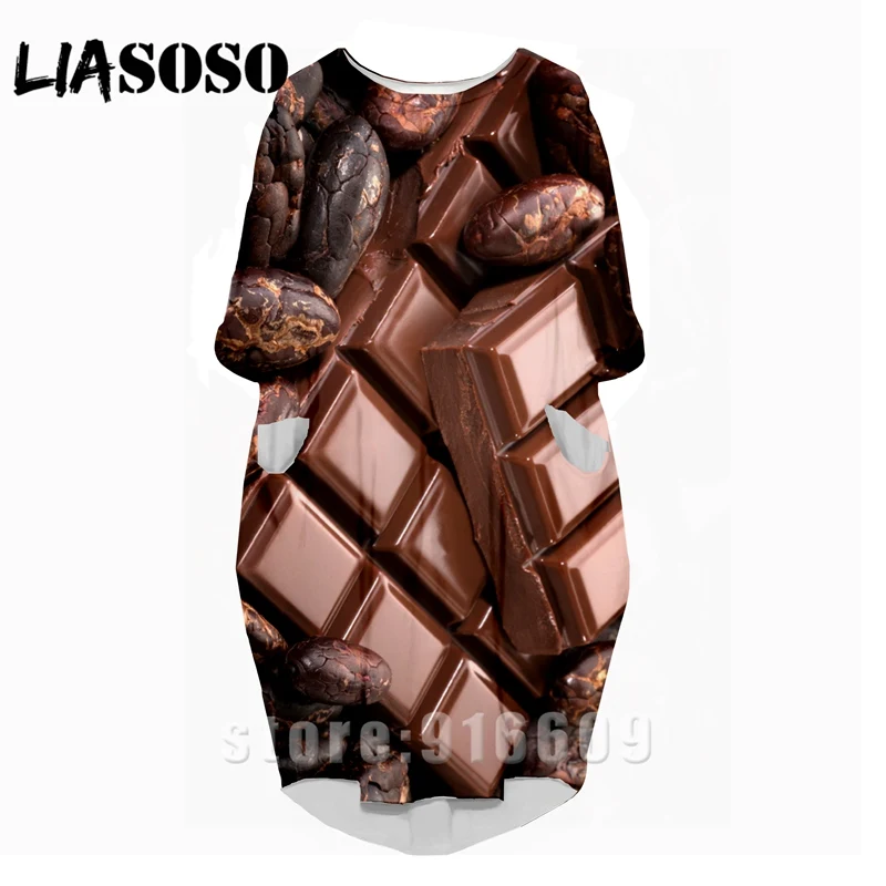 

LIASOSO 3D Fashion Funny Shirt Suit Rock Harajuku Chocolate Women's Anime Gown Lady Girls Tops Clothing Party Long-sleeved Dress