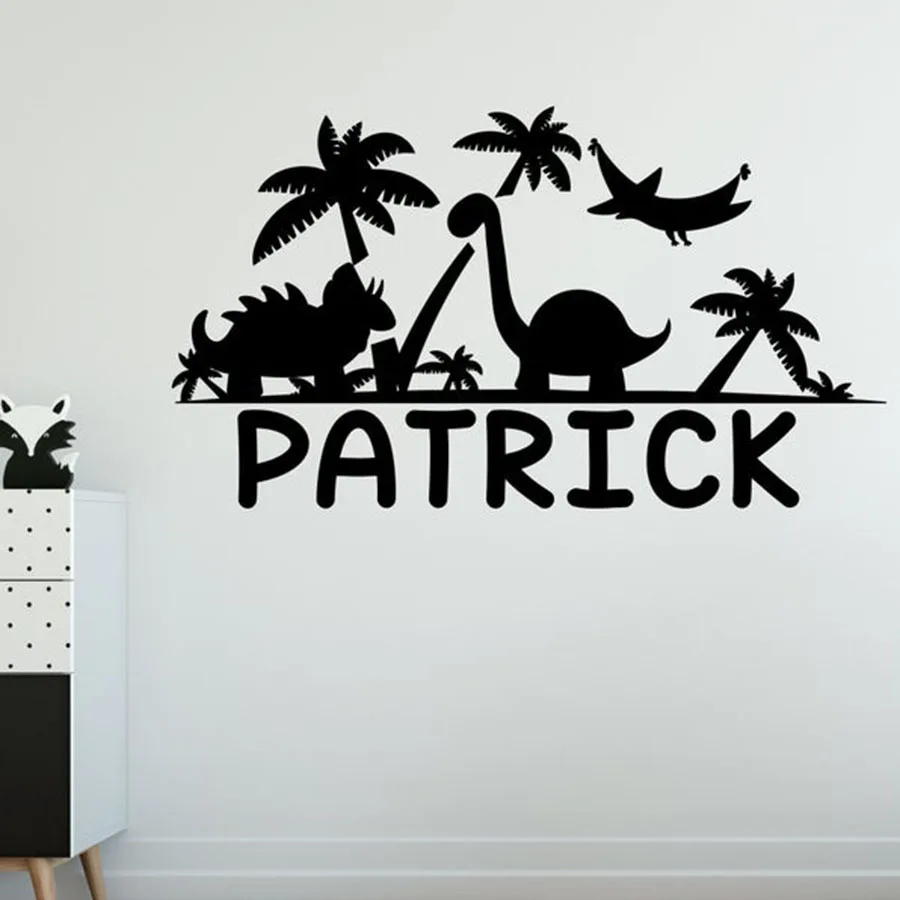 Динозавр Наклейка на стену Детское Имя мотив динозавра природа виниловая