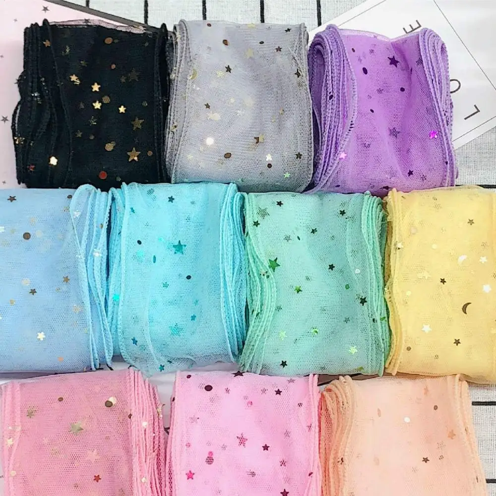 10 ярдов в рулоне Звезда Луна радуга цвет сетки ткань с краем для шляпы DIY бант