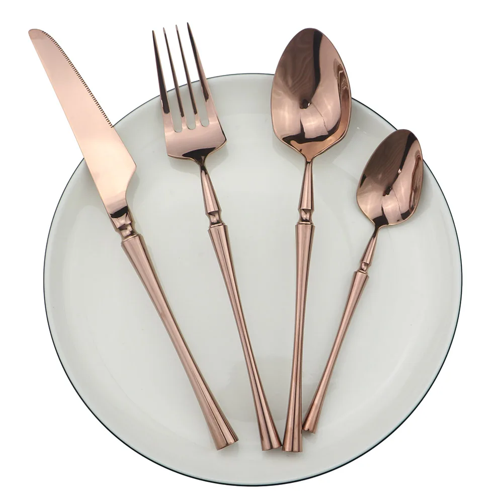 

New 24pcs Stainless Steel Rosy Cutlery Set Mirror Polishing Dinnerware Tableware Dinner Knife Fork Wedding Kitchen Accessories