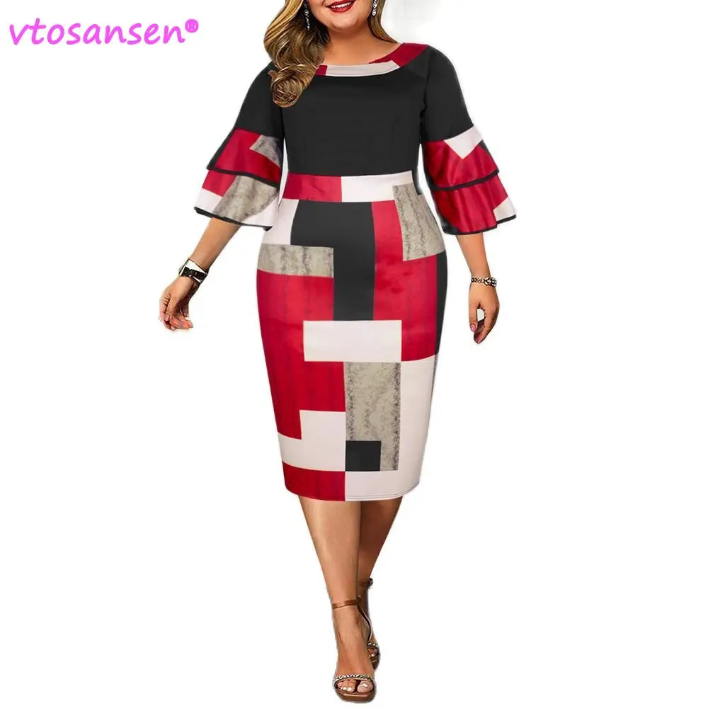 

Женское длинное платье с геометрическим принтом, элегантное вечернее платье большого размера 5XL, 2021