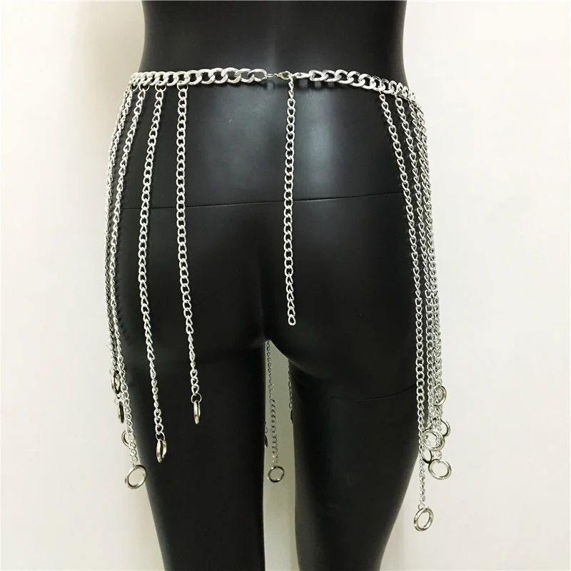 Женская мини юбка с металлической кисточкой серебристая блестящая Регулируемая