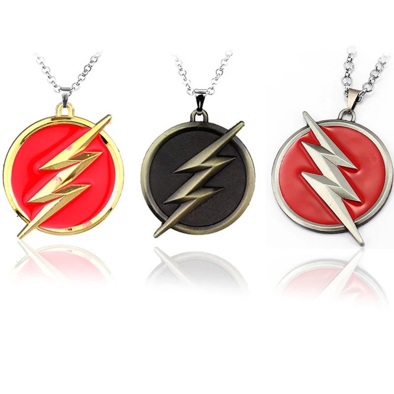 The Flash Lightning Logo Necklaces Fashion Pendant Superhero America DC Comics Red Golden Lightning For Women Car Souvenirs Gift