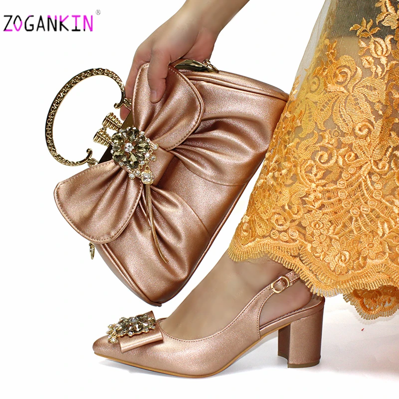 Новый дизайн женские туфли и сумочка в нигерийском стиле с острым носком из