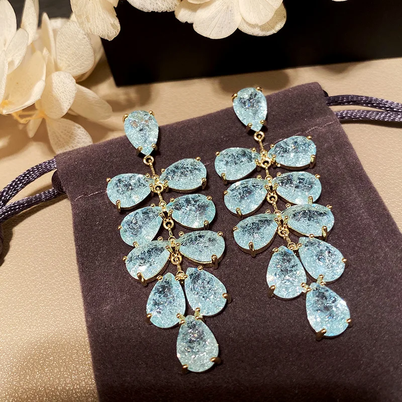 

Женские серьги-подвески из серебра 925 пробы, с голубыми трещинами