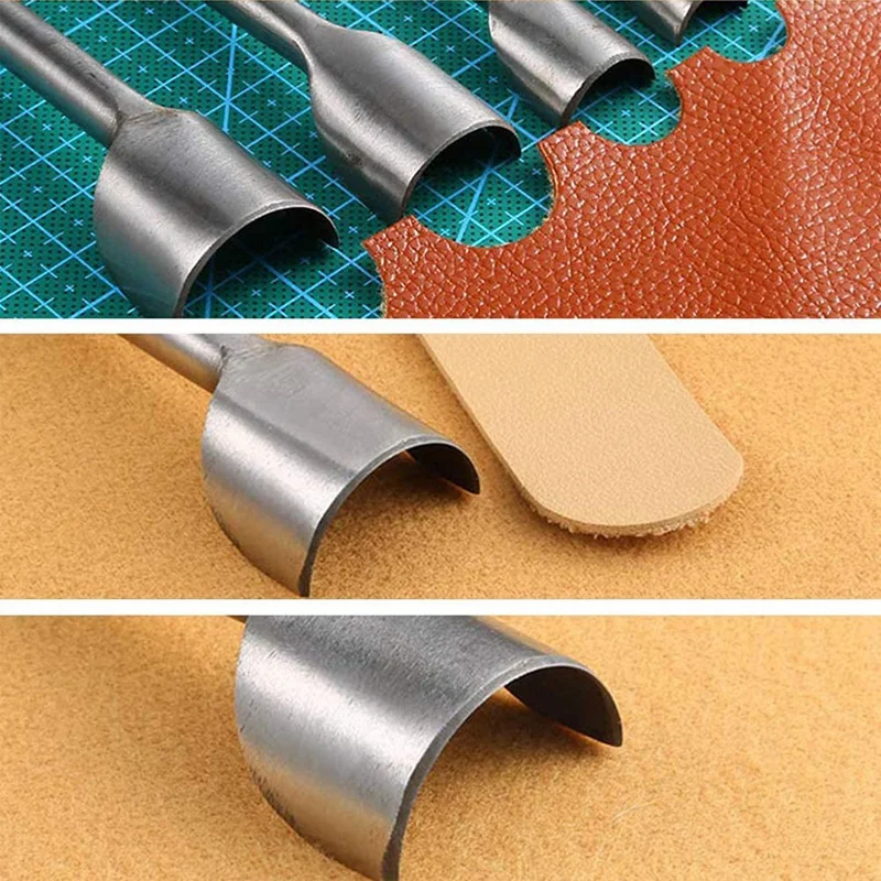 Купить Дырокол для кожи, набор дыроколов для кожи + 8 шт. инструментов для работы с кожей, полукруглый дырокол для ремня, кошелька