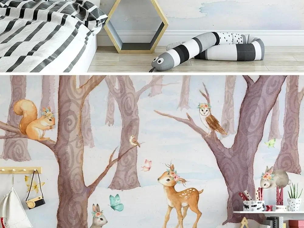 Большие настенные 3D обои на заказ скандинавские Мультяшные деревья олень