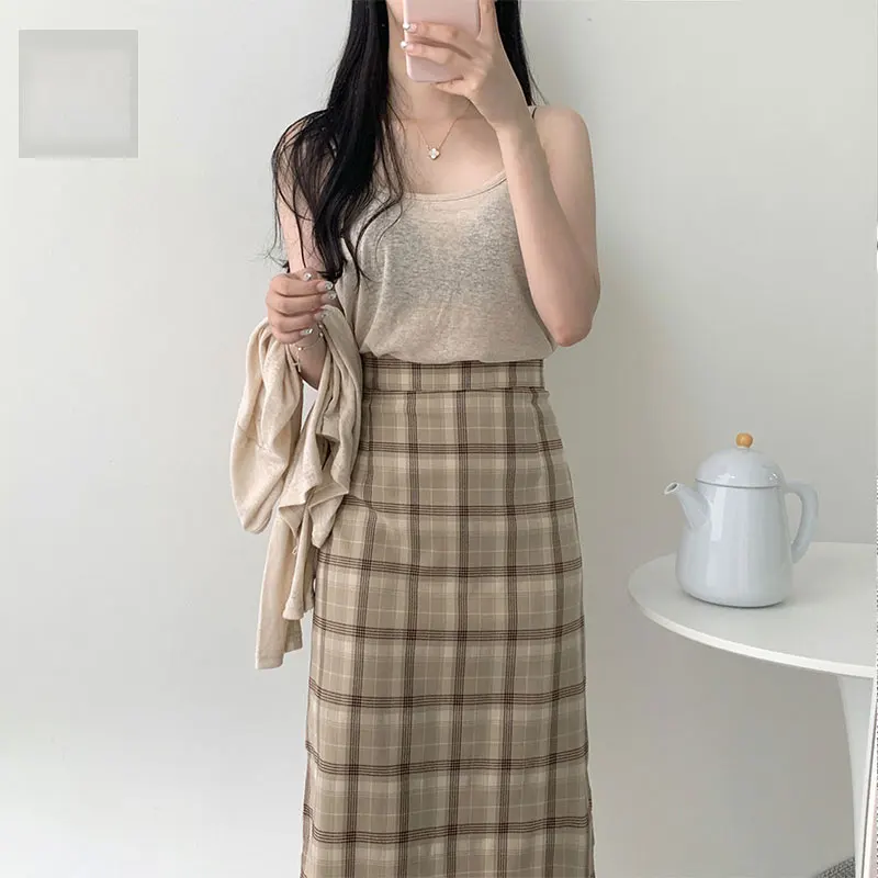 Юбка Хлопковая женская длинная в клетку с эластичной талией корейском и японском