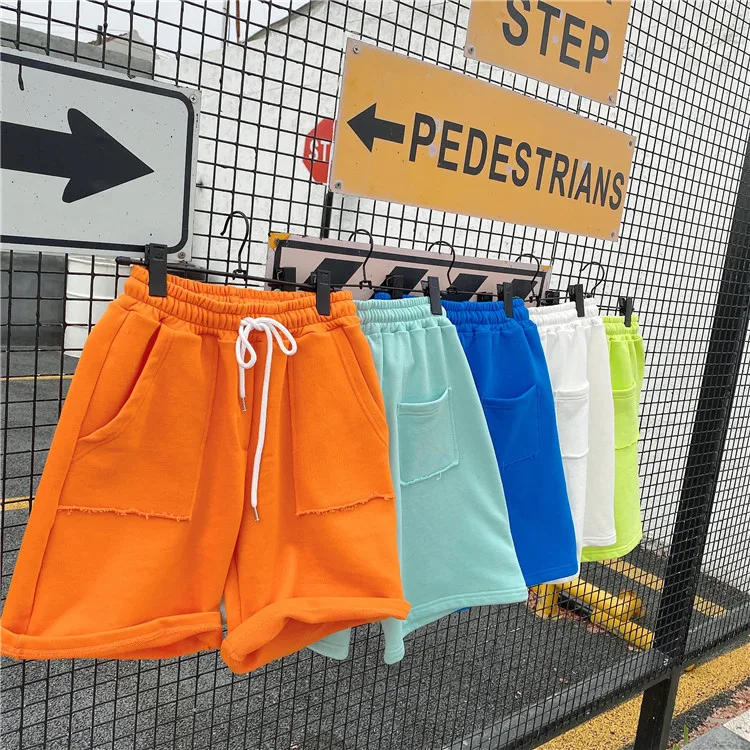 Шорты женские хлопковые с эластичным поясом однотонные Свободные повседневные