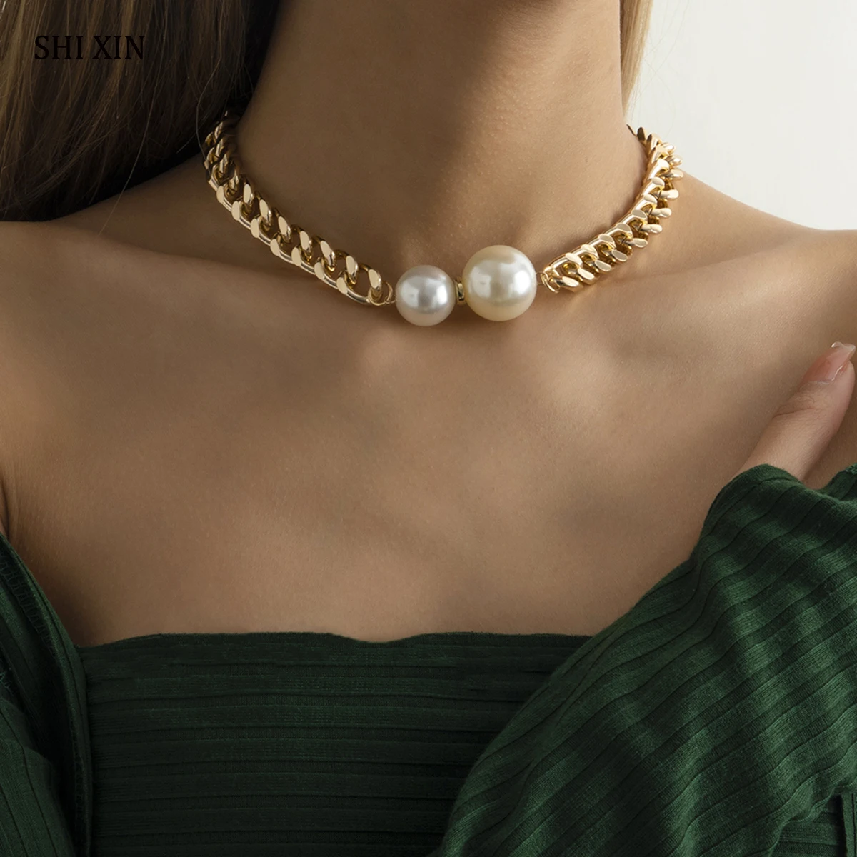 

SHIXIN Simple Designer Choker Necklaces for Women Fashion Gold/Silver Color Necklaces Female Decoration on the Neck Jewelry 2021