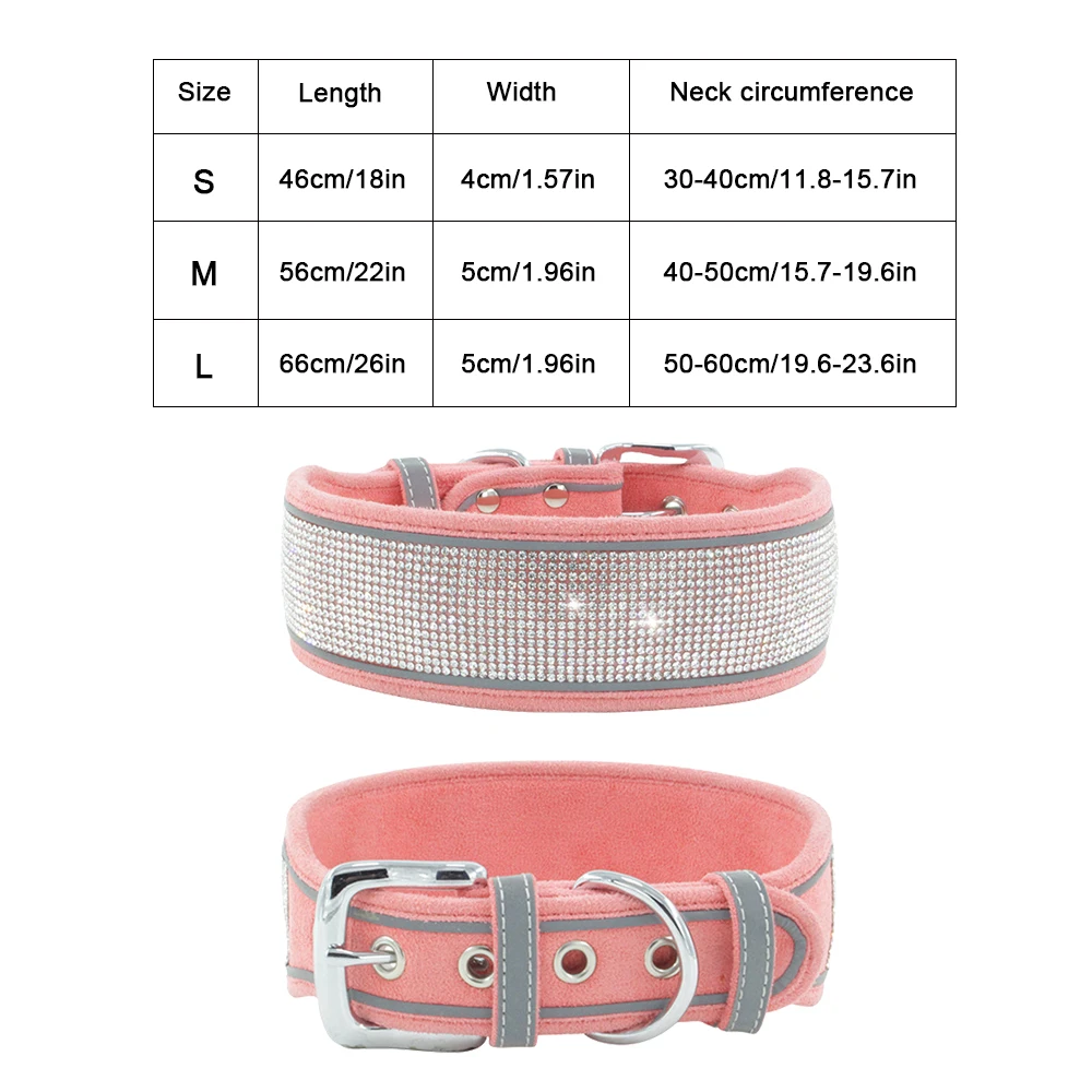 

Comfortable Suede Fiber Crystal Dog Collar Glitter Rhinestone Dog Collars Pet Bling Rhinestone Crystal Diamond Puppy Collar