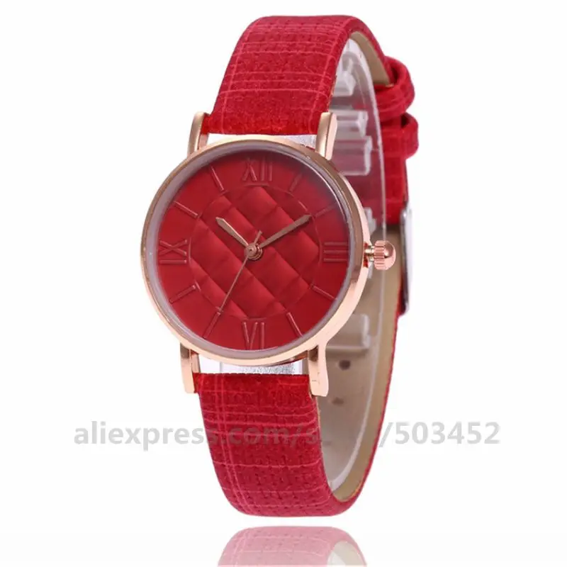 small red 100 шт/партия, без логотипа, Римский циферблат, пара часов, холщовые женские часы с ремешком, розовое золото, классические модные наручные часы - Цвет: small red