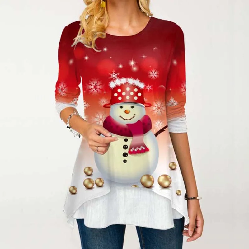 

Women Christmas Blouse Shirt Plus Size Santa Claus Print Xmas Long Sleeve Tops Shirts Winter Female Roupas Feminina Lady Blouses