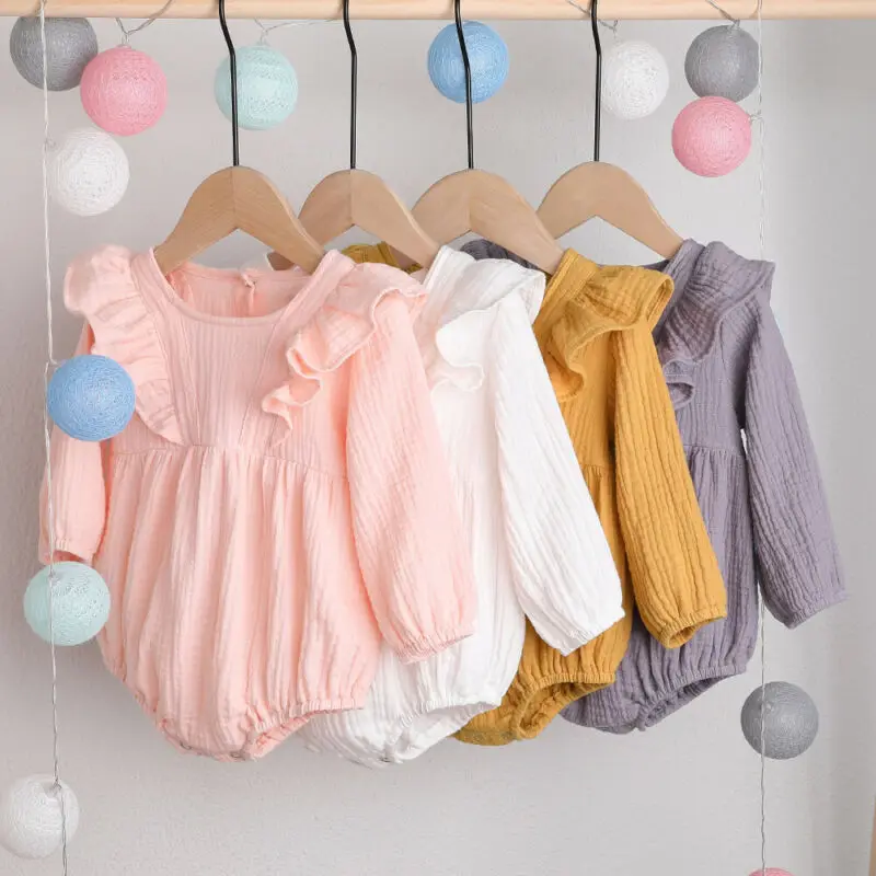 Осенняя одежда для маленьких девочек хлопковое боди с оборками и длинным рукавом