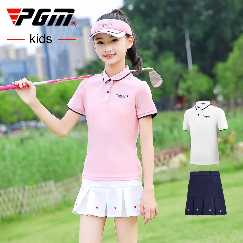 

Комплект для игры в гольф PGM QZ049/YF198, Детская футболка с коротким рукавом и плиссированная юбка, дышащая Спортивная одежда для тенниса для дев...