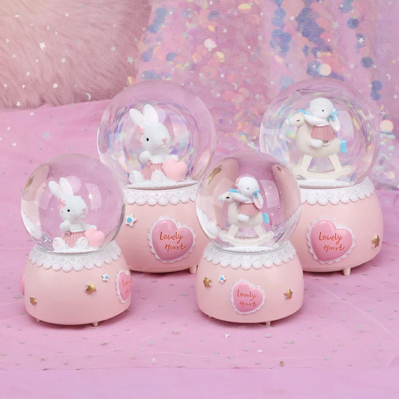 Креативный мультяшный кролик снежный шар хрустальный вращающаяся музыкальная