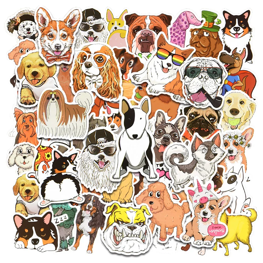 Pegatinas de dibujos animados para perros, diferentes estilos, pegatina de perro, animales, divertido Corgi para tel&eacute;fono port&aacute;til, suministros para mascotas, regalos para fiesta para ni&ntilde;os, 50 Uds.-1