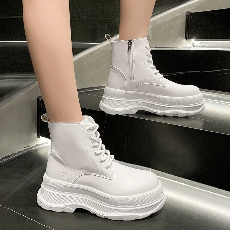 

Женские ботильоны на платформе, ботинки на толстой подошве, на молнии, со шнуровкой, Нескользящие, Осень-зима 2021