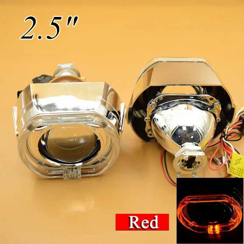 2 pieces (red) 2," Мини Hid объектив проектора с квадратным кожухом глаза ангела с помощью H1 лампы для стайлинга автомобиля H4 H7 фара проектора - Цвет: 2 pieces (red)