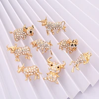 2021 trend pin brooches cow animal gold color clear rhinestone brooch casual jewelry gifts 28mm 1 piece