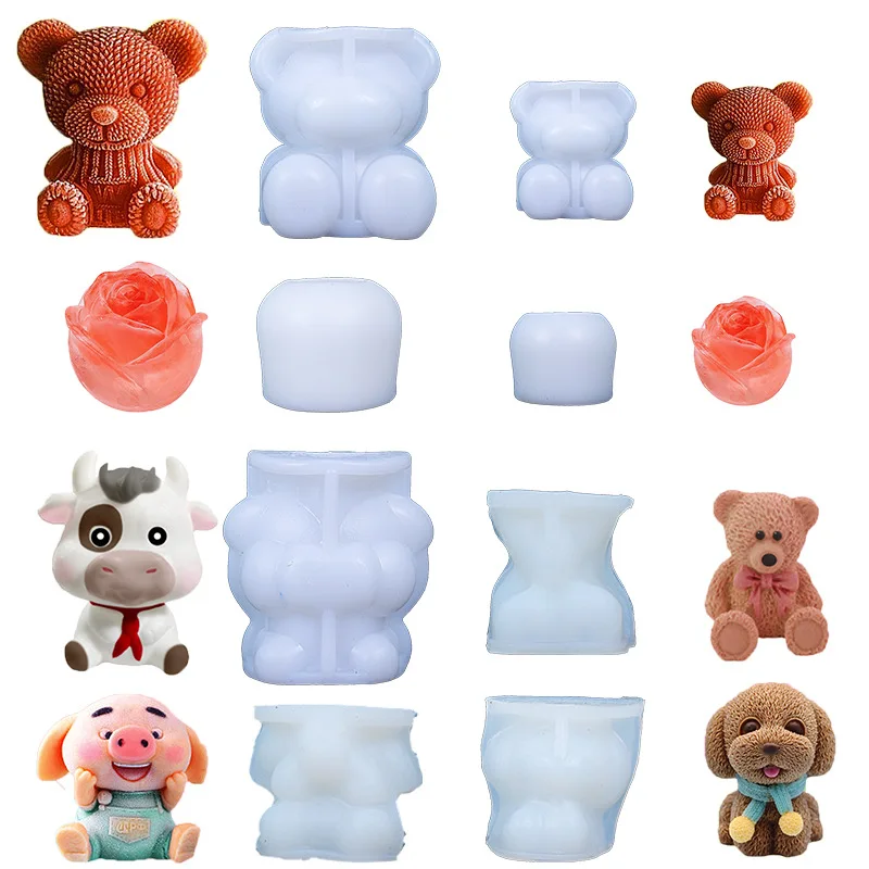 

3D Ice Bear Mold, Rose Flower MoldSoap Candle Mold Coffee Ice Cubes Candy Fudge FudgeCake BakingCupcake Decoration