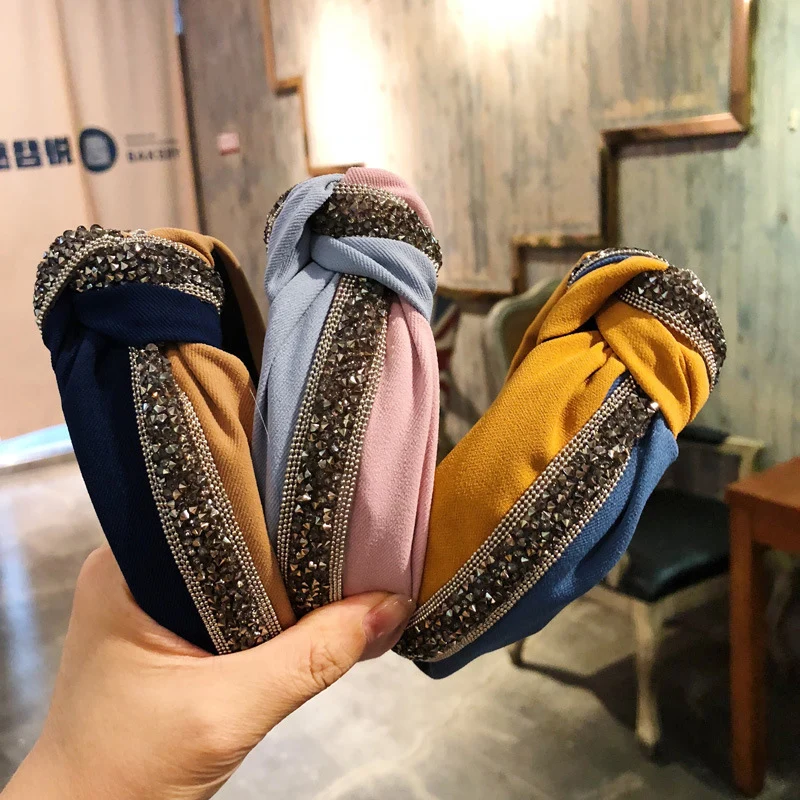 Обруч для волос повязка на голову блестящая в стиле пэчворк с блестками широкий