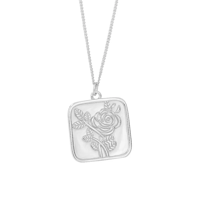Kinel 925 Sterling Silver Rose Flower Pendant Jewelry European Retro Square Double Sided Embossed 18k Gold Plated Necklace Whole | Украшения