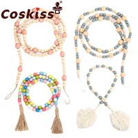 coskiss with tassels nature color nordic style home decor wall hanging diy crafts woodjute rope wood bead garland toy gift