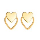Серьги-гвоздики женские в форме сердца, двойные, золотистые, серебристые, персиковые, сережки Oorbellen