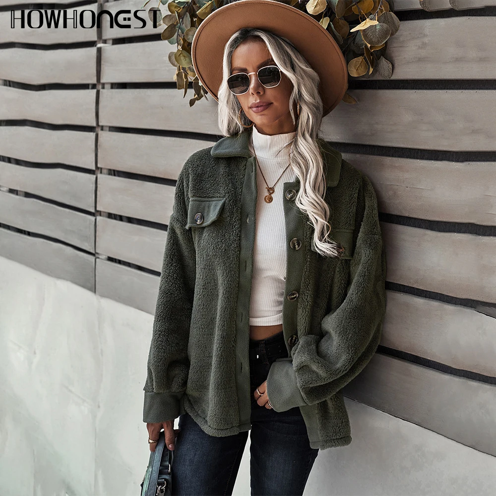 

Women's Coat Autumn Long Sleeve Solid Fashionable Double Faced Fleece Winter Coat Female Outerwear Plush Blouse Sweetshirts