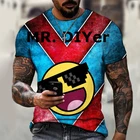 Новинка 2021, мужская повседневная футболка с 3D принтом счастливого смайлика, круглым вырезом и короткими рукавами