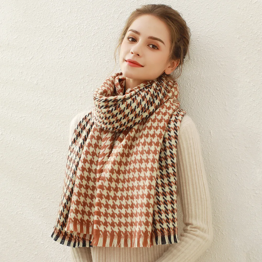 MS21-SF11 Women Windproof Thick Warm Pashmina Houndstooth 70*180CM Scarf For Winter |