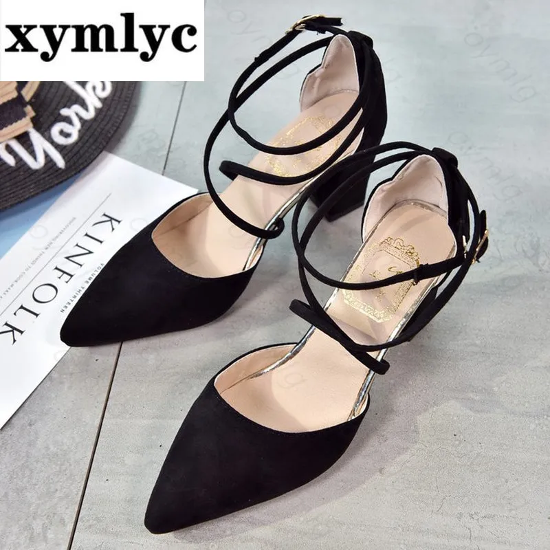 

2021 сандалии скраб для нижнего белья обувь на высоких каблуках женские новые летние туфли на толстом каблуке; С поперечным с дикий Туфли с пе...