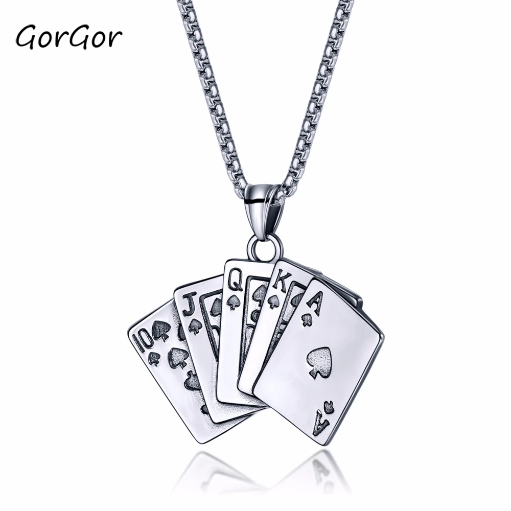 

GorGor мужское ожерелье Классический Покер Дизайн с титановой стали цепи пряжка-Омар джентльмена модные аксессуары 1568