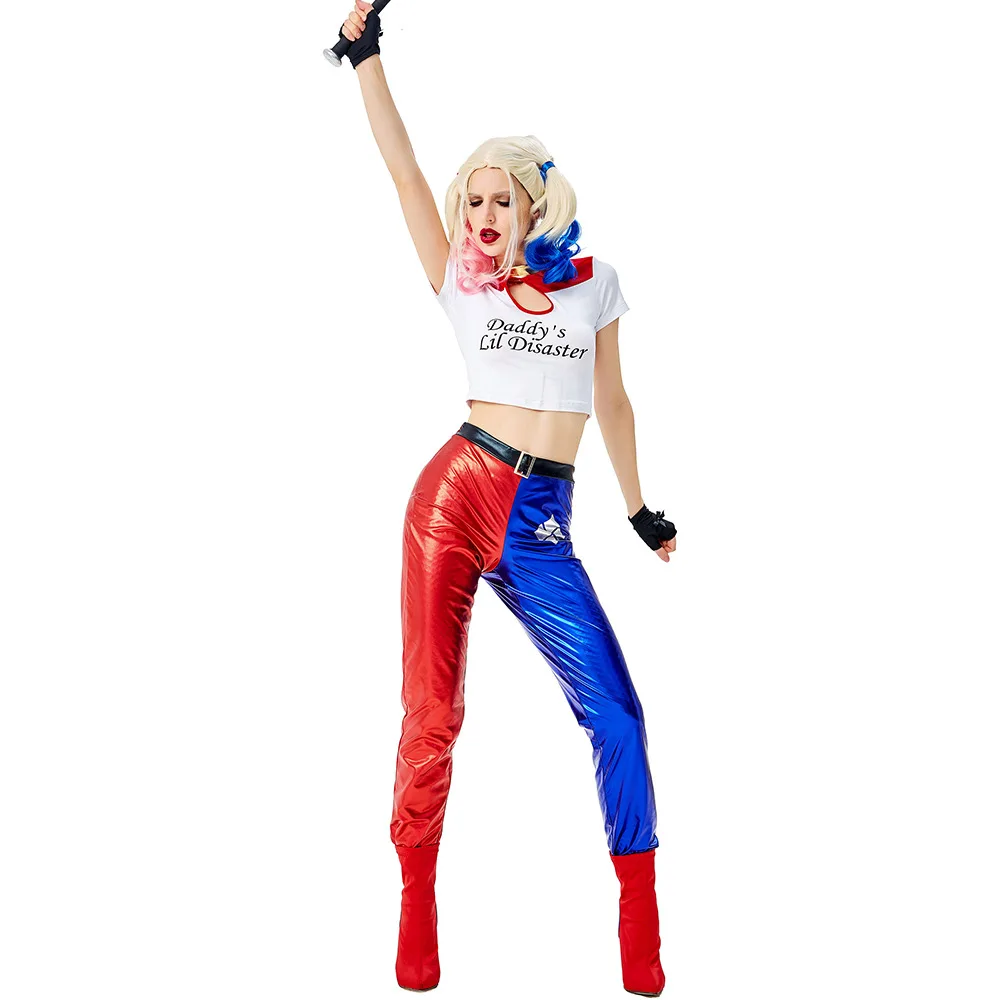 Для женщин отряд самоубийц клоун Harley платье Quinn Хэллоуин Косплэй необычный праздничный наряд костюм