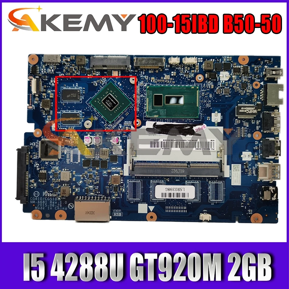 

Akemy For Lenovo Ideapad 100-15IBD B50-50 Brand New Motherboard NM-A681 I5 4288U CPU GT920M 2GB GPU Tested Ok FRU 5B20M97359