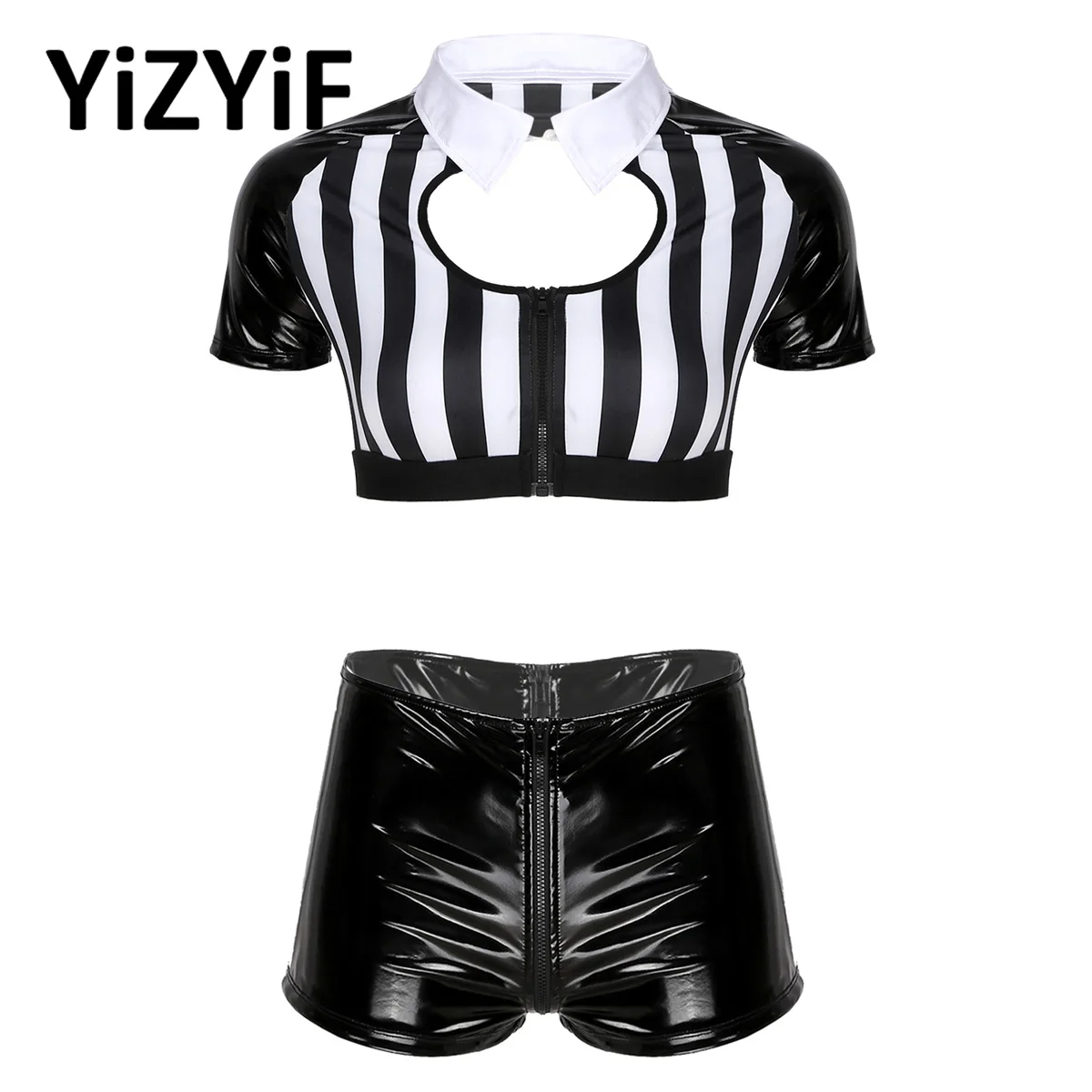 

Сексуальный комплект для ролевых игр, женские костюмы для вечевечерние на Хэллоуин, Рождество, рефери, укороченный топ в полоску с шортами и...