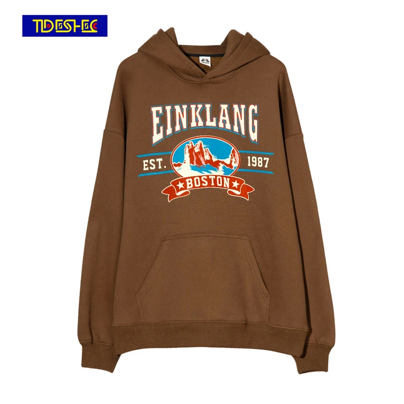 

Hoodie Sweatshirt Snow Mountain Letter Print Pullover Hip Hop Streetwear Harajuku Cotton Casual Men Hooded Pullover Brown Khaki