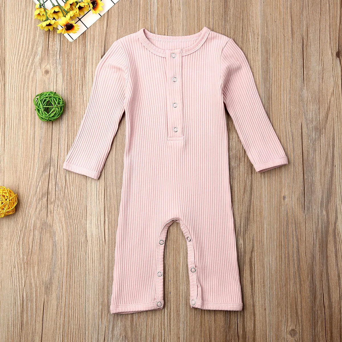 Детский трикотажный комбинезон однотонный хлопковый в рубчик для новорожденных