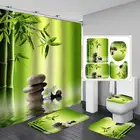 Зеленая бамбуковая занавеска для душа из полиэстера, нескользящий Коврик для ванны, крышка для унитаза, накидки, декоративный набор для ванны спа дзен