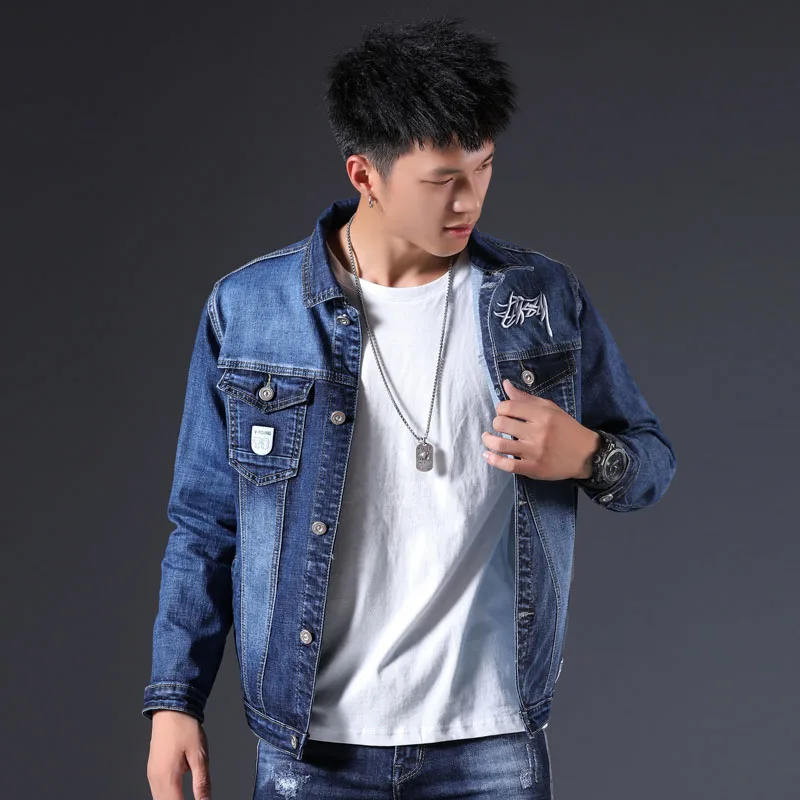 blue Мужская джинсовая куртка для мужчин, Бомбер, джинсовые куртки, Casaco Masculino, мужское пальто, уличная одежда, пэчворк, серый, синий, повседневная - Цвет: blue