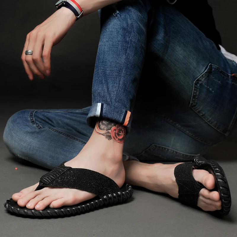 Мужские Нескользящие шлепанцы повседневные пляжные сандалии из натуральной