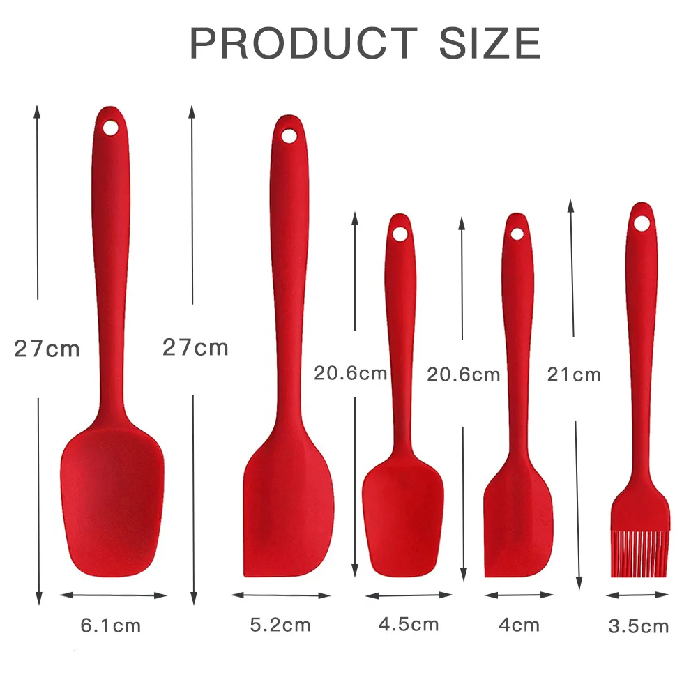 

5pcs Food Grade Non Stick Butter Cooking Silicone Spatula Set Scraper Cake Blade Silicone Spatula For Cake Patisserie Home Livin