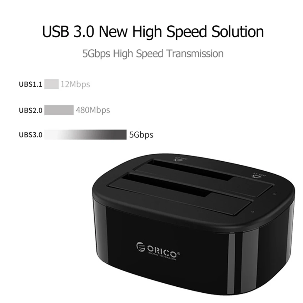 ORICO 5Gbps Dual Bay HDD Docking Station USB 3.0 Hard Disk Drive External Enclosure for 2.5/3.5 inch HDD/SSD Adapter Case 20TB