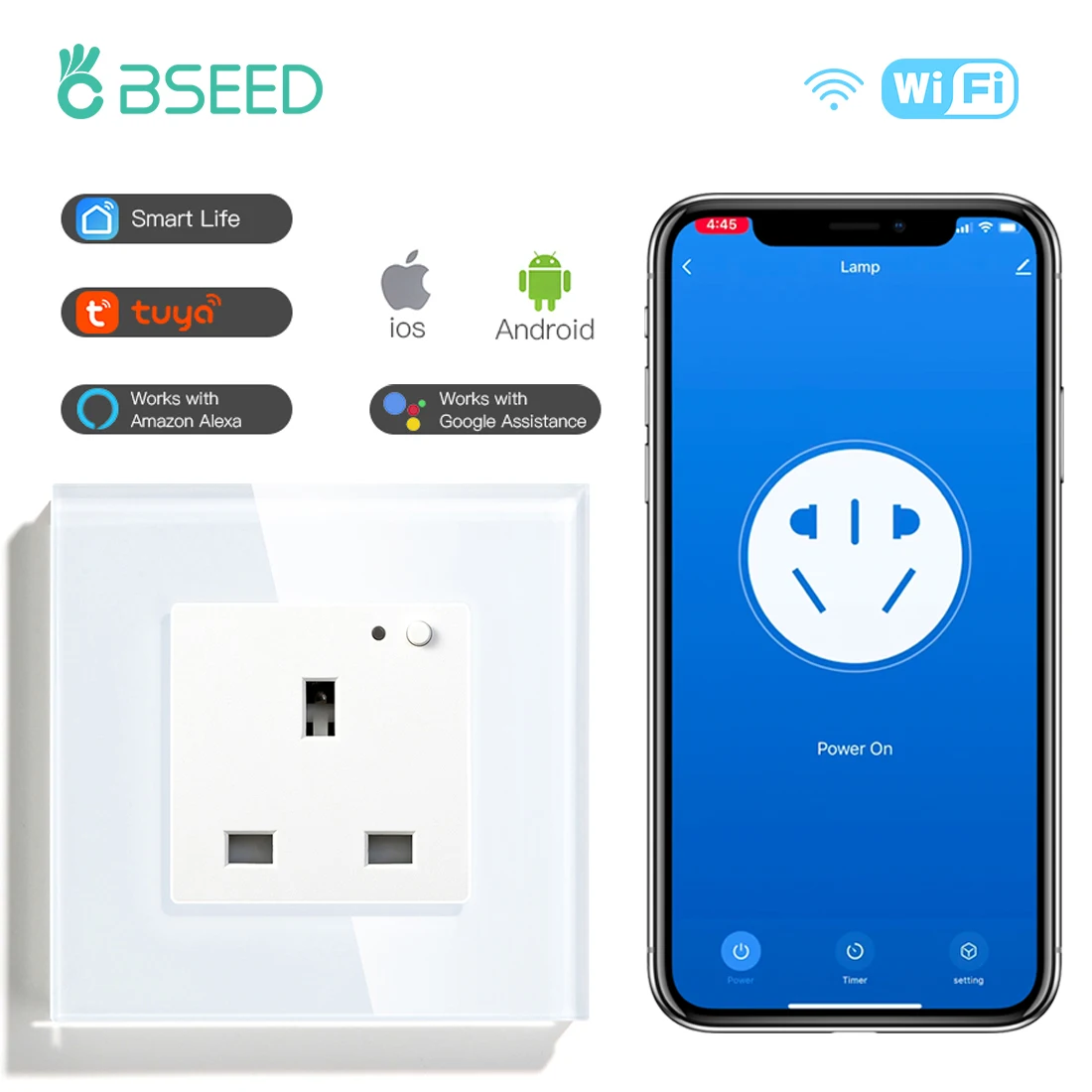 Настенная розетка BSEED стандарта Великобритании умная с Wi Fi 86*86 мм белого черного