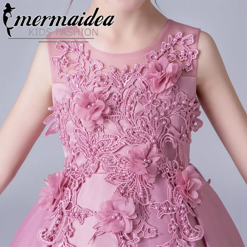 Платье со шлейфом и цветочным рисунком детское платье принцессы для девочек